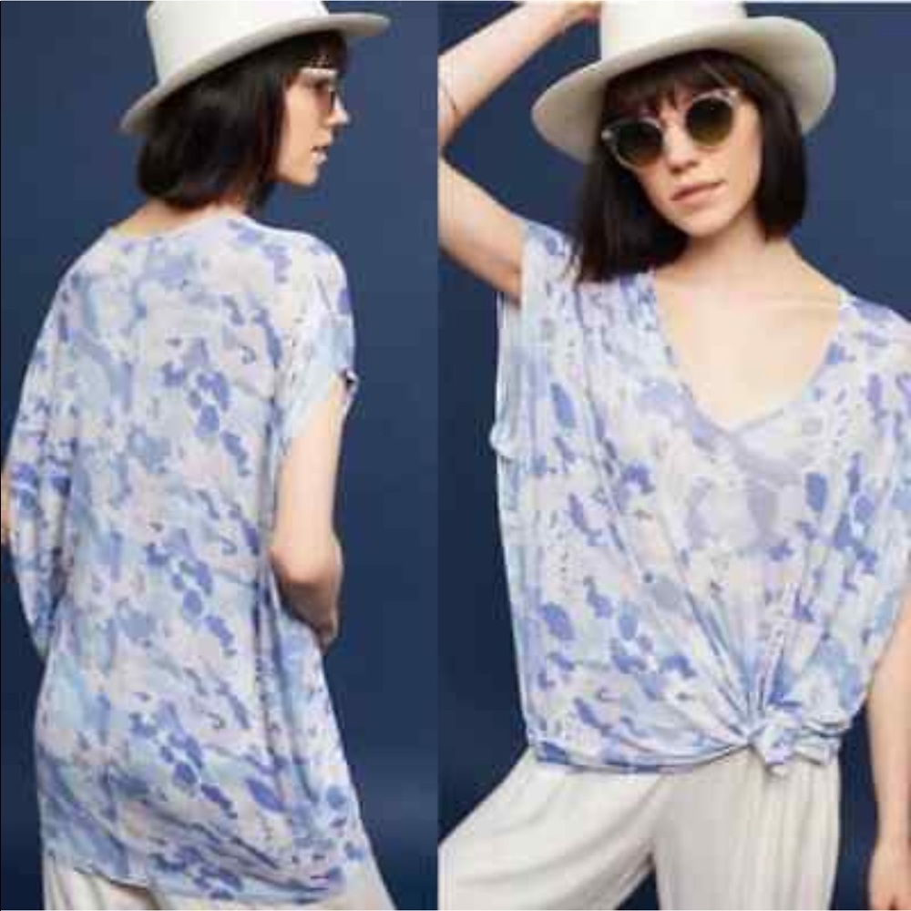 AKEMI + KIN anthropologie lightweight blue watercolor oversized top Size Xs